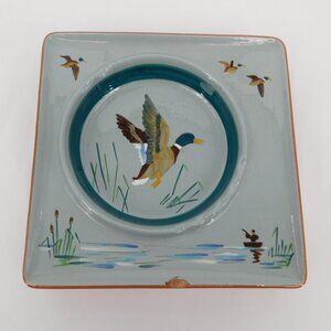 Stangl Handpainted 9" x 9" Square Vintage Porcelain Ashtray Mallard 3915F FLAW